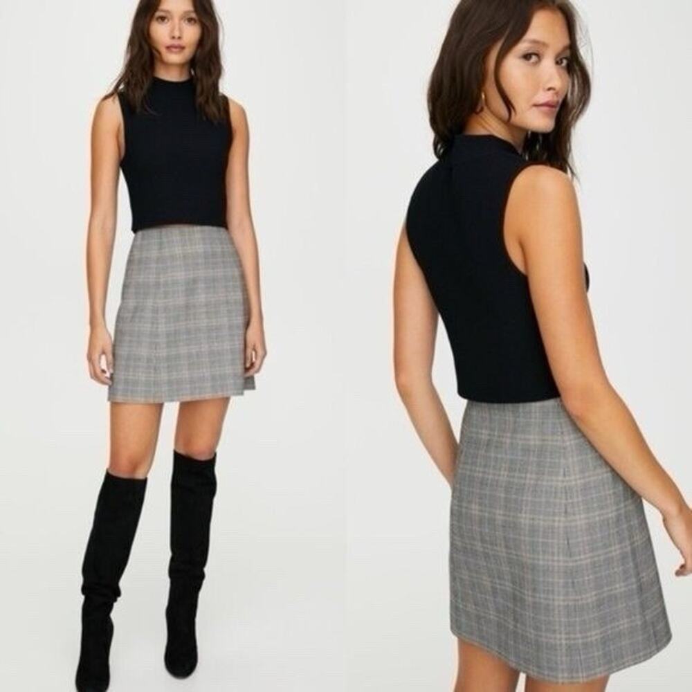 Babaton Modern Glen Checker Gray Mini Skirt Sz 4 NWT Preppy Schoolgirl Coquette